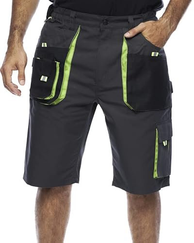 Emerton Kurze Arbeitshosen Herren, Arbeitshose kurz, Qualitat, Arbeitshose Herren Sommer, Schwarz/Orange/Grün Arbeitsshorts 56