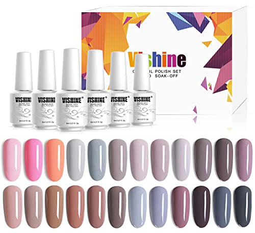 Vishine Lot de Vernis Gel Semi-Permanent 24 Couleurs Nu Gris Abricot Vernis à Ongles Gel UV LED Soak Off 24 Flacon Cadeau coffret 8ml