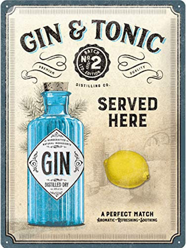 Gin and Tonic Sign - 3D Embossed Metal Wall Sign - Large 30cm x 40cm