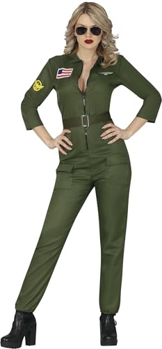 FIESTAS GUIRCA | Costume da Pilota Militare per Donna (42-44/L) - Tuta e Cintura - Costumi da Aviatrice, Esercito e Cinema per Halloween, Carnevale e Feste in Maschera - Ideale per Adulte - Verde