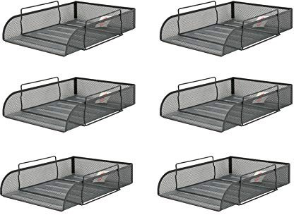 OSCO Wire-Mesh Letter Tray Portrait A4 & Foolscap, Scratch-Resistant High-Density Metal, Stackable Front-Load Desktop Organiser, Office File Paper Sorter, 6 Pack, Graphite