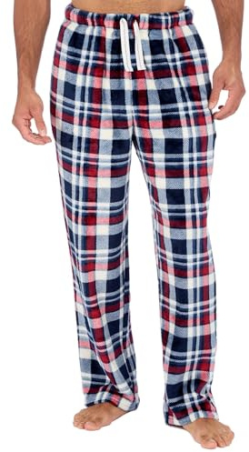 Style It Up Pyjama pour homme en polaire douce et chaude, Bordeaux/bleu marine à carreaux., X-Large