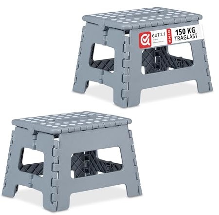 Relaxdays 2X Tabourets pliants, Taille M, Portable, escabeau de Salle de Bain, 120 kg, Plastique, 22 cm de Haut, Gris Clair