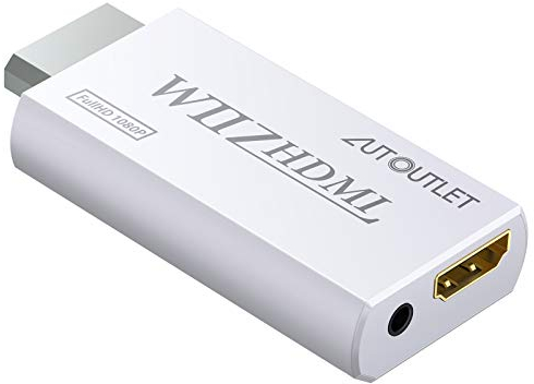 AUTOUTLET Adaptador Wii a HDMI, Convertidor Wii Hdmi 1080P / 720P Full HD, con Salida de Audio y Video de 3,5mm para Nintendo Wii, Monitor de TV, Proyector, Televisión, Blanco
