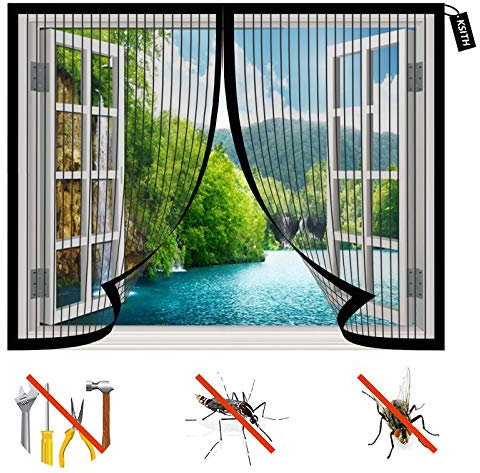 Zanzariera Magnetica Finestra, Prevenire Zanzare E Insetti Chiusura Automatica Magneti Rete Antizanzare, Facile Montaggio, for Porte/Finestra-Black|| 31x31inch(80x80cm)