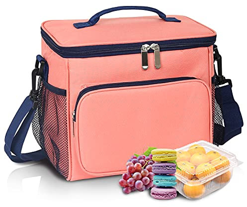 Auslaufsichere, leicht zu reinigen: 【12 Dosen Cola-Kühlbehälter】【Langlebiges Nylon】 weit geöffnete Tragetasche, Thermo-Lunchbox mit verstellbarem Schultergurt für Damen/Herren (Pink)