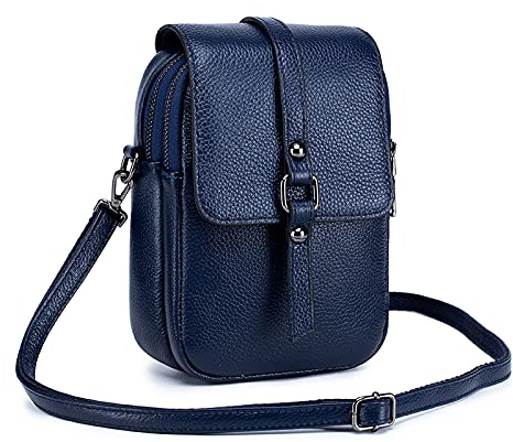FANDARE Crossbody Tasche Damen Handy Umhängetasche Handtaschen Leder Schultertasche Frauen Handytasche zum Umhängen Schultertasche Portemonnaie Geldbörse Blau