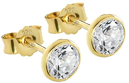 NKlaus Paire de 5,3mm Clous d'oreilles Argent massif 925 Or jaune Doré Zirconia blanc Boucles d'oreilles Femme 10325