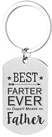 Homxi Edelstahl Schlüsselanhänger,49x22MM Dog Tag mit Gravur Best Farter Ever Father Schlüsselanhänger Aus Silber
