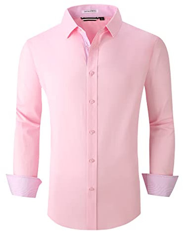 Alex Vando Chemises habillées pour homme, coupe droite, manches longues, extensibles, chemises habillées d'affaires pour homme, rose, Taille L