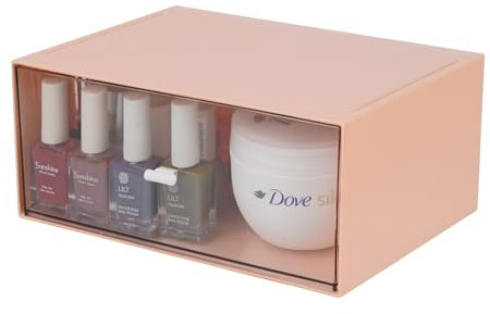 OSteed Desktop Stackable Storage 1 Drawer, Pink Plastic Stationery Drawer Organiser, Makeup Desk Organiser Storage Box, Small Drawers Storage Unit, 1 Deep Layer