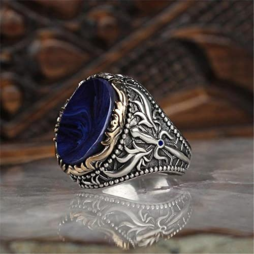 PAIHUIART Ring Ringe Herren Damen Bijouterie Frauen Schmuck Eheringe Retro Großer Quadratischer Natürlicher Lapislazuli-Stein Türkischer Handgefertigter Ring Für Männer Modetrend Bankett Schmuck Ge