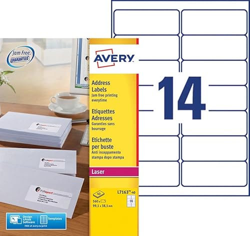 Avery 560 Adressetiketten, weiß, 99,1 x 38,1 mm, Laser (L7163-40) Avery