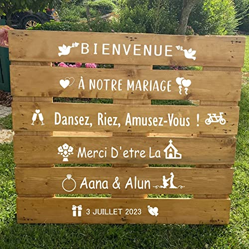 Panneau Mariage Bienvenue,Bienvenue Mariage Autocollant, Pancarte Mariage, Stickers Personnalisable, Plan De Table Mariage,Nom Personnalisé Date Panneau, Conseil De Mariage Français Panneau