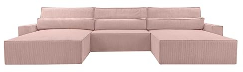 mb-moebel Wohnlandschaft aus Cordstoff Ecksofa U-Form Cord mit Schlaffunktion Eckcouch mit Bettkasten Sofa Couch Polsterecke U-Sofa - 410x85x200cm - Denver U - Poso 145 Rosa