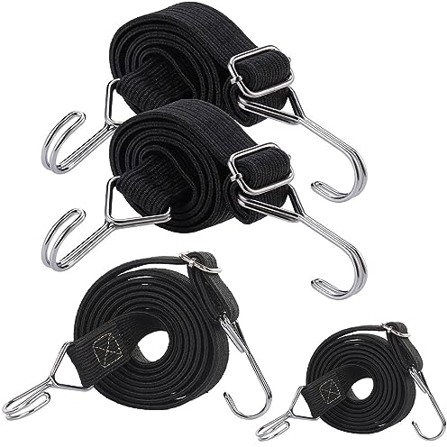 4 Stück Breit Gummiseile, Gummi Expander Fahrrad, Verstellbar Spanngummi mit Haken, Gepäckspanner Gummisei, für Fahrrad, Motorrad, Auto, Camping, Ladungssicherung