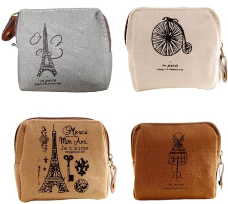 BZKSER Vintage Mini Monedero - 3 pcs Mini Monedero de Lona, Mini Bolso de Monedas con Cremallera y Patrón para Monedas, Tarjetas, Llaves，Adecuado para niños y niñas