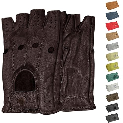 German Wear Driving Halbfinger Fingerlose Autofahrer-Handschuhe Lederhandschuhe (Dunkelbraun, 11=XXL)