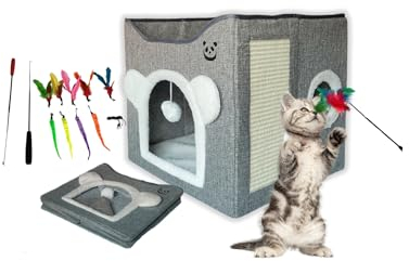 Cama para Gatos con Juguetes para Gatos - Casa para Gatos Plegable con rascador para Gatos - Cama para Gato con Juguetes Gato - Casa para Gatos Accesorios - Gatos y Cajas Juego