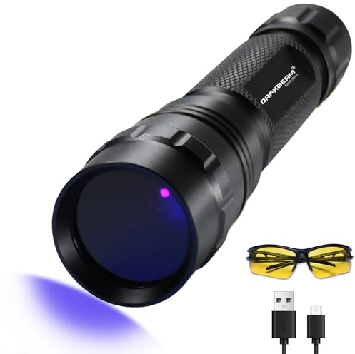 DARKBEAM Taschenlampe UV 365nm Licht Schwarzlicht, Mini 10W Leistungsstarke LED LED Holz Lampe USB-C Wiederaufladbar, Ultraviolette Taschenlampen, Tragbarer Haustierurin-Detektor für Mineral,
