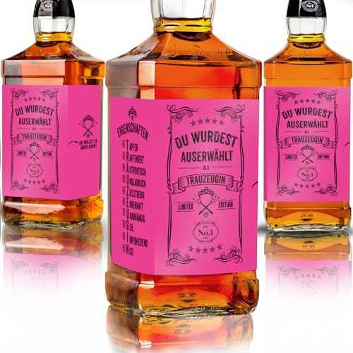 Funke & Brand Flaschenetikett Trauzeugin: Willst du Meine Trauzeugin Sein? - Blickdicht, selbstklebend, passend für Whiskeyflaschen - Geschenk für Deine Trauzeugin! - Etikett, Aufkleber, Sticker