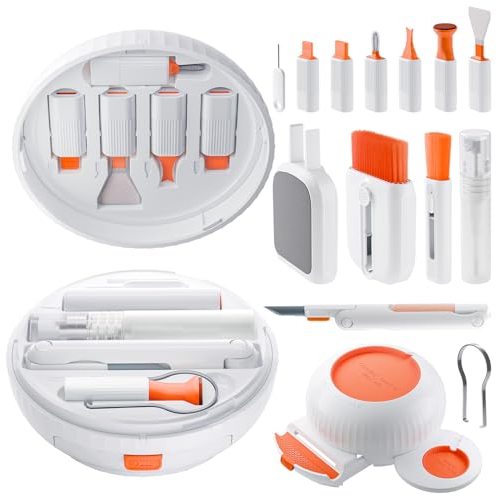 Yurblax 24 en 1 Kit de Limpieza Electrónica, Kit Limpieza Teclado Multifuncional, Cepillo de Limpia Pantallas para Tableta, Computadora, Puerto de Carga, Auriculares, Blanco