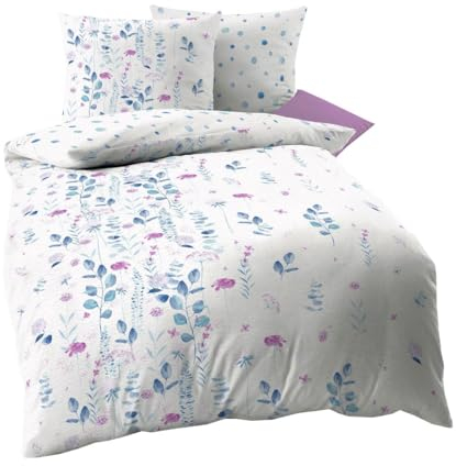 Kaeppel Edel Seersucker 2 TLG. Wende Bettwäsche Eucalyptus Saphir Punkte Blau Weiß Lila, Größe:135x200cm Bettwäsche