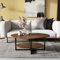 PADMA HOUSE Solid Wood Oval Coffee Table with Cross Metal Legs, Modern Industrail Center Table with Open Shelf Cocktail Tea Table 110cm for Living Room Bedroom (Oak Wood, 85D x 45.3H)