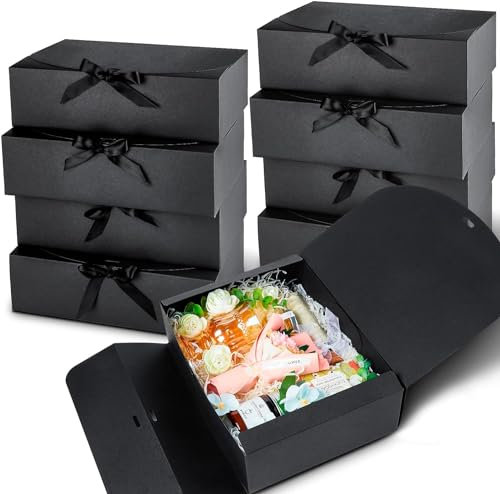 CLUEWR 15 Stück Geschenkboxen mit Schleife, 27 x 20 x 8 CM Geschenkkarton mit Deckel Schwarze Geschenkschachtel für Hochzeit, Geburtstag und Geschenkverpackung
