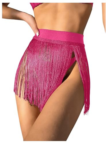 GORGLITTER Damen Quaste Rock Fransen Rock Cinch Taillengürtel Punk Gothic Cover-Up Partyrock Heißes Pink L