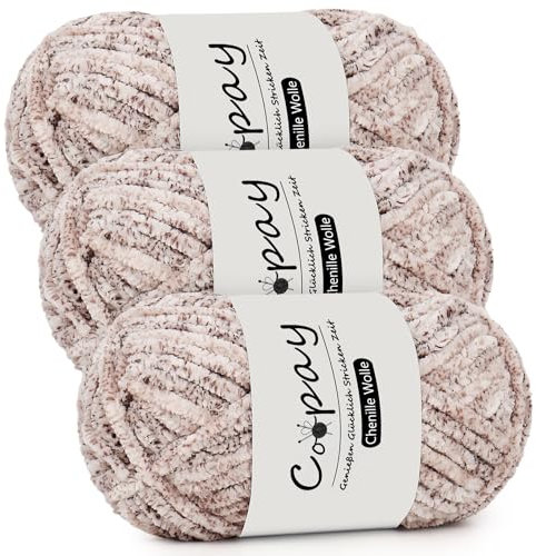 Coopay Chenille Wolle zum Häkeln, 3x100g Samtig Chenillegarn, Dicke Flauschige Weich Chenille Garn, Chenille Wolle, Weicher Plüschwolle Häkelgarn für Decken, Schals - Rosa und Schwarz