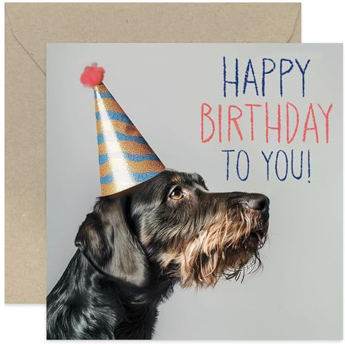 Happy Birthday To You Grußkarten für Familie und Freunde – Geburtstagskarte für Hundeliebhaber – Geschenke für Sie oder Ihn – Hund mit Partyhut-Design – charmante Geburtstagskarten für Männer und