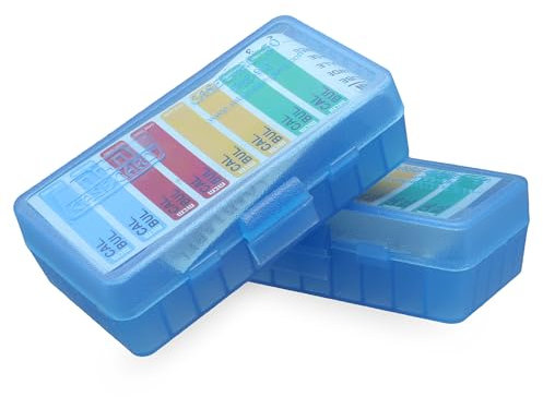 WPW MTM Patronenbox für Kaliber 9 mm / .380 mit Platz für 50 Patronen Kappdeckel in blau/transparent - 2er Set