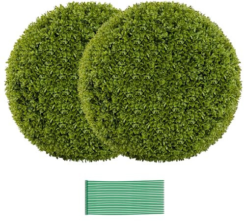 TANGZON 40/48/50/52CM Artificial Topiary Balls, Set of 2 Round Fake Boxwood Topiary Leaf Plants, Indoor Outdoor Hanging Decorative Faux Buxus Grass Balls for Home Office Garden (50CM)