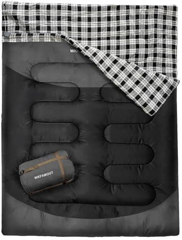 WKFAMOUT Doppelschlafsack für Erwachsene Maschinenwaschbar Schlafsack Deckenschlafsack 2 Personen Schlafsäcke Outdoor wasserdichte Winter mit Aufbewahrungstasche 220x150CM Grau