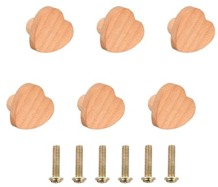 Duronge Schrankknöpfe, 6 Stück Herzförmige Knauf für Schrank aus Hochwertigem Massivholz, Hölzerne Knöpfe Pull Griffe für Boho Möbel, Kommode, Küchenschrank, Schublade, Tür, Kinderzimmer