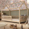 Crazy Pine Hausbett 90x200 cm – Kinderbett aus Naturholz mit Rausfallschutz – Skandinavisches Design, Montessori Bodenbett mit Höhenverstellbaren Beinen - Crazy Blanco