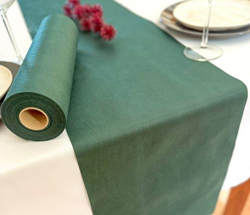 NATUARTE, Vlies Tischläufer Grün, 25 Meter x 30 Zentimeter, Vlies Tischläufer modern, Tischdeko Eukalyptus, Deko Hochzeit Taufen Kommunionen,Tischläufer Rolle,Farbe DunkelGrün
