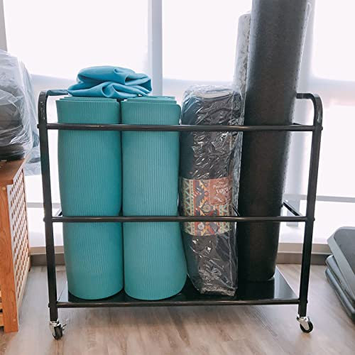 GAPECHNG Yoga Mat Storage Rack, Workout Equipment Storage Organizer for Stoyoga Mat, Dumbbell, Kettlebell and Foam Roller, Black Yoga Accessorie