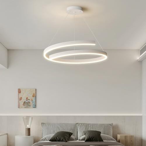 Mengjay LED Pendelleuchte Spiral, 3 Farbtemperaturen hängeleuchte,Höhenverstellbar hängelampe,Esstischlampe, Bürolampe,Esszimmerlampe (Weiß)