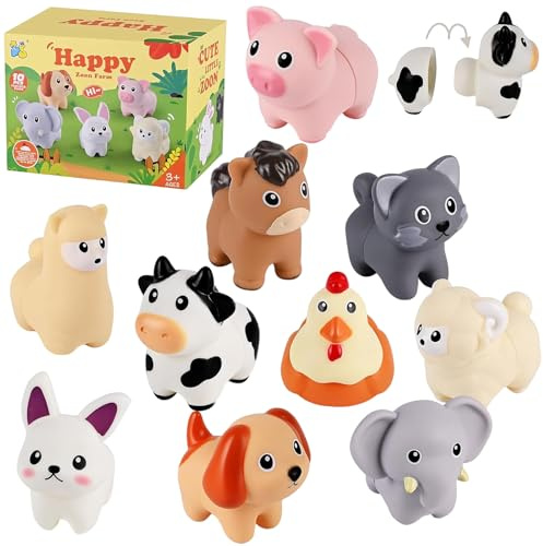 Binnan 10pcs Jouets de Tri d'animaux de la Ferme, Ferme Figurines Animaux Jouet pour Enfant, Ferme Animaux Jouets d'appariement, Jouets de Motricité Baby Sensory Jeux d'apprentissage