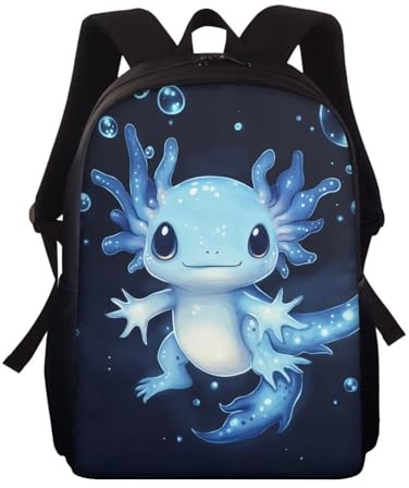 Wnbucioht Kinder-Rucksack für Schule, Büchertasche, Jungen, Mädchen, Schulranzen, 38,1 cm, personalisierbar, Kindergarten, Blauer süßer Axolotl-Druck, Einheitsgröße