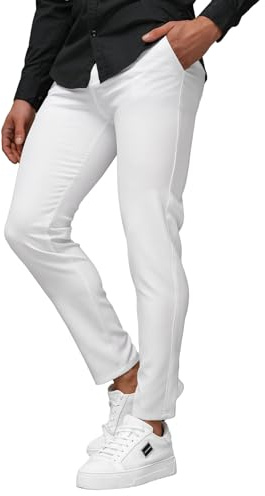 OZONEE Herren Chino Hose Chinos Stoffhose Chinohose Anzughose Anzug Herrenhose Röhrenhose Pants Elegant Business Slim Fit Regular Klassisch Classic Basic DJ/5526Z WEIß W31
