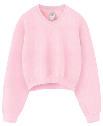 Hatant Sweat-shirt pour femmes, délavage à l’acide, sweat-shirt à capuche athlétique en polaire Heritage, col en V à manches longues en polaire, pour femmes, rose pâle, Large