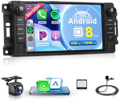 6G+128G 8 Core Wireless Carplay Android Autoradio für Jeep Wrangler Compass Grand Cherokee/Chrysler 300C/Dodge Ram/Chevrolet 7 Zoll Autoradio mit Android Auto Navi GPS WiFi Bluetooth FM/RDS/DSP EQ/SWC