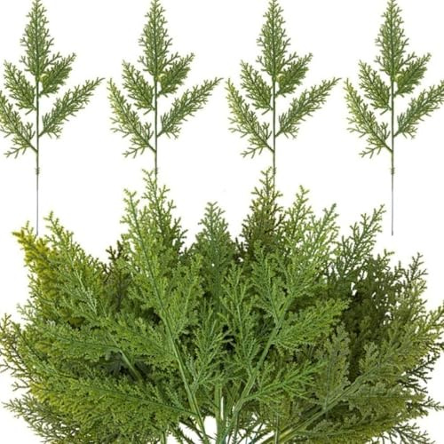 50 Stück Künstliche Tannenzweige 30cm, Künstliche Kiefernzweige Kiefernblätter Kunststoff Deko-Tannenzweige Immergrüne Gefälschte Kiefernnadel DIY Zubehör für Adventskranz Weihnachtskranz Deko