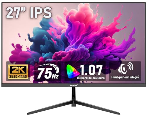 Gawfolk Schermo PC da 27 pollici IPS 2K QHD (2560×1440), monitor da gioco 75Hz per computer, 1ms, Adaptive Sync, 100%sRGB, 1,07 miliardi di colori, DisplayPort 1.4, HDMI 2.0, altoparlante incorporato