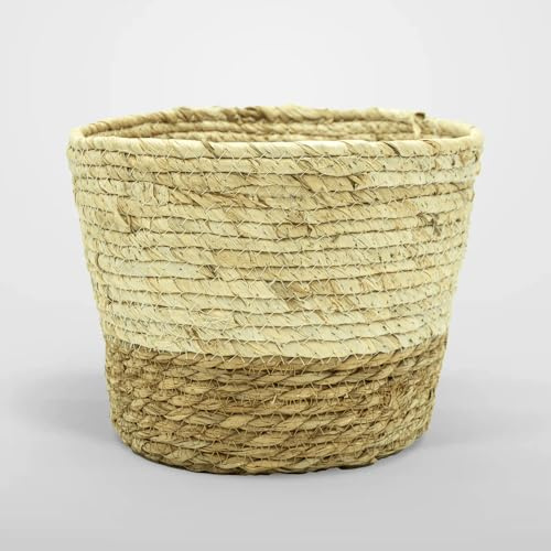 BLAINE - Maceta de Mimbre 25cm, Maceta Celi con Plástico Protector, Macetas Decorativas Interior/Exterior, Soporte para Plantas, Complemento para Adornar Plantas Artificiales y Plantas Naturales