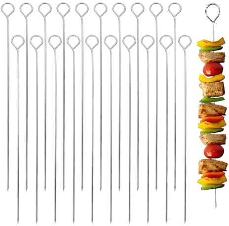 20 PCS Stainless Steel Skewers 20cm BBQ Skewers Kebab Skewers Chicken Skewers Reusable Metal Skewers for Grilling BBQ Oven Air Fryer
