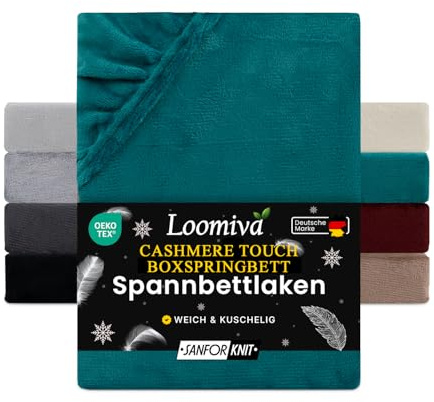Loomiva Spannbettlaken Winter Warm Cashmere Touch | Flauschiges Thermo Fleece Spannbetttuch | Weich, Kuschelig & Pflegeleicht | 100% Polyester | 180-200x220+40 cm | Petrol